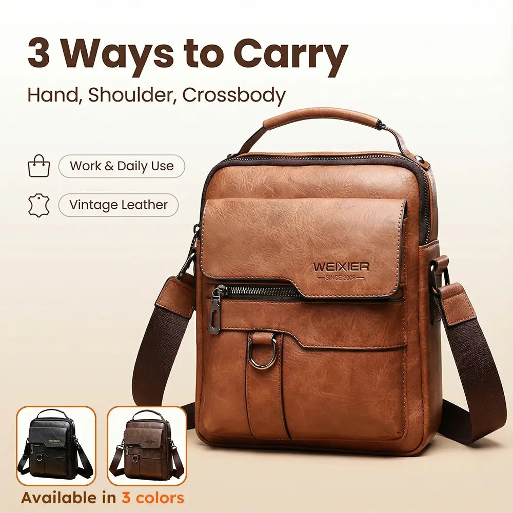 Novi muški ruksak od prave kože za nošenje preko tijela; izdržljiva goveđa koža, idealan za poslovna putovanja i svakodnevnu upotrebu.-HR