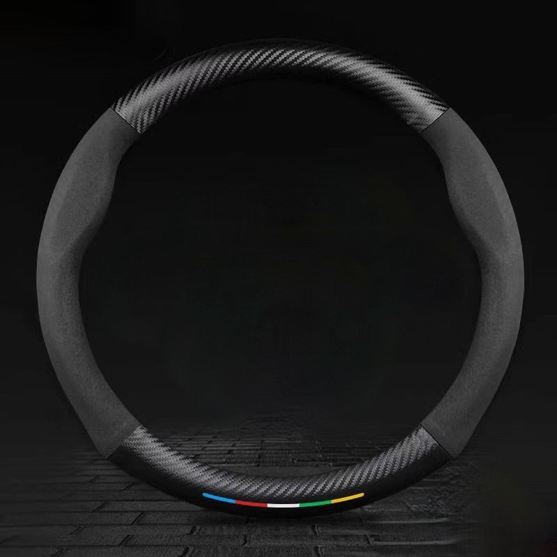 TrackVibe | Prevleka za volan iz črnega karbonskega semiša – nedrseča in odporna proti obrabi-SI