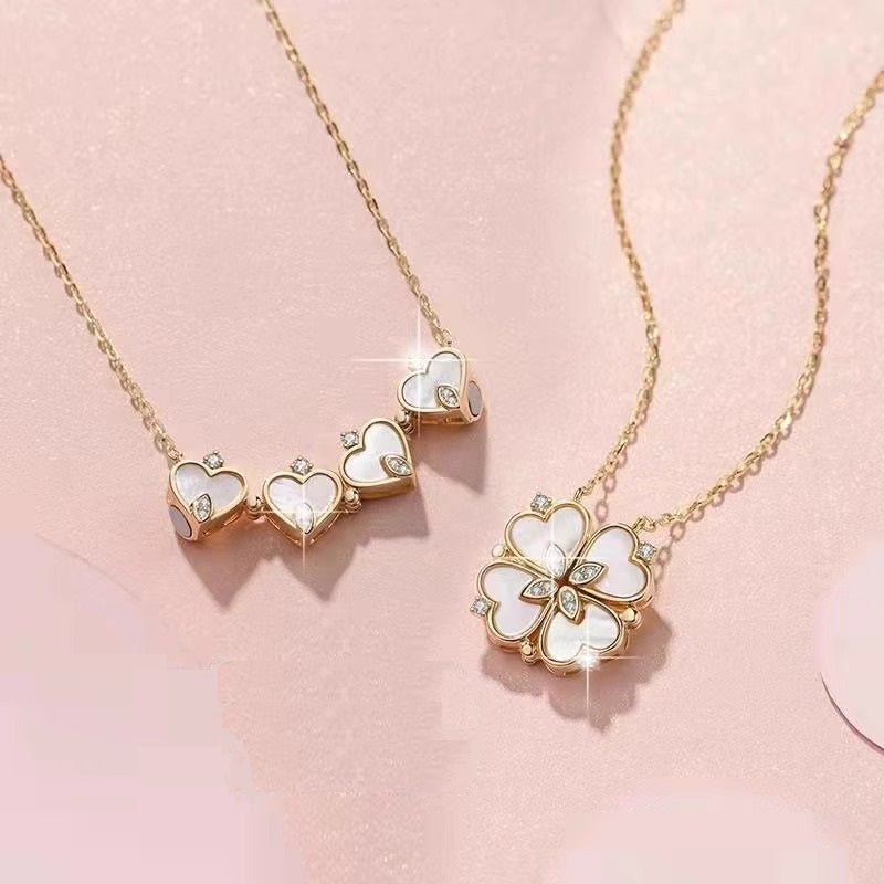 Collar con micro engaste de perlas y circonitas, forma cuarto de concha-ES