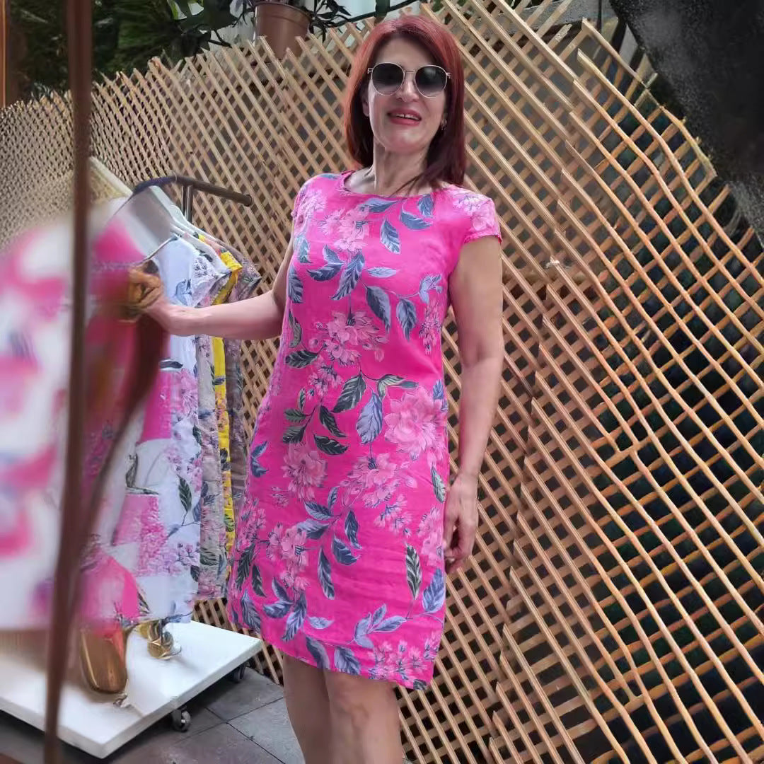 👗 Suknelė su raštu, plačiomis rankovėmis ir apvalia iškirpte-LT
