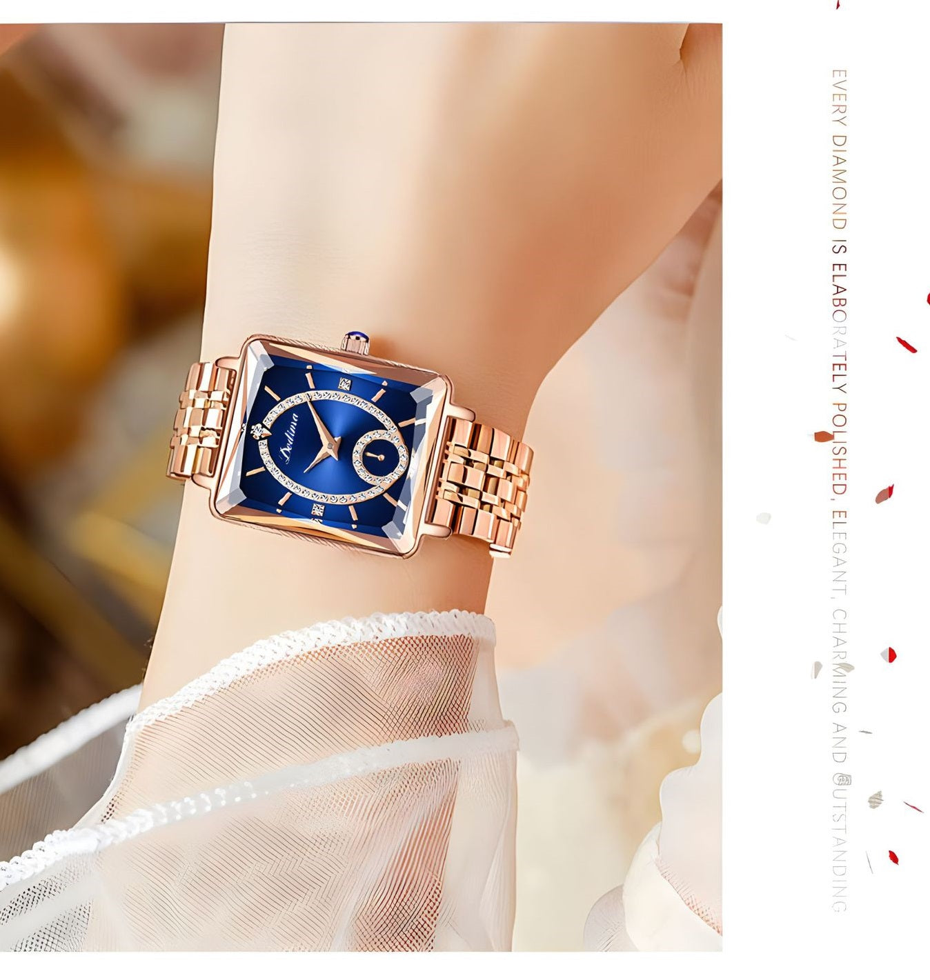 mesto  💎Modna kvadratna ženska ura iz rožnatega zlata z diamanti-SI