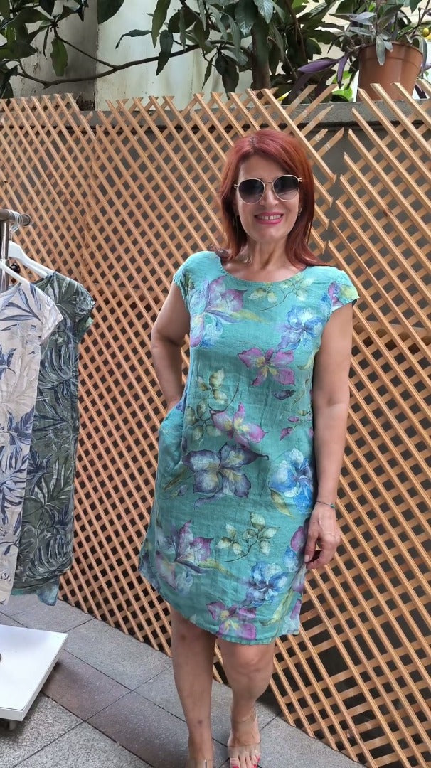 👗 Suknelė su raštu, plačiomis rankovėmis ir apvalia iškirpte-LT