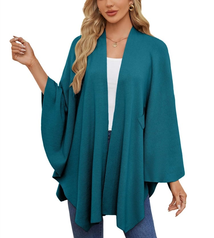 🔥Elegante bufanda que cubre un suave poncho de punto con frente abierto-ES