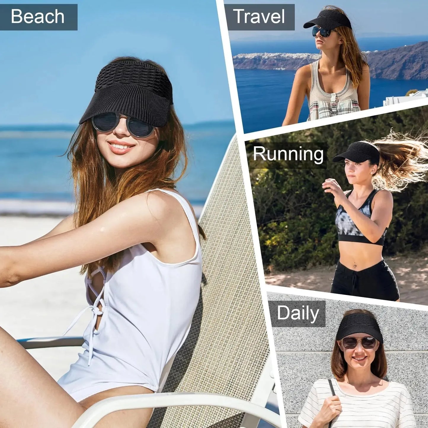 ☀️🧢 Ščitnik z luknjo za visok čop – UV zaščita, zračen, za aktivnosti na prostem in vsakodnevno uporabo-SI