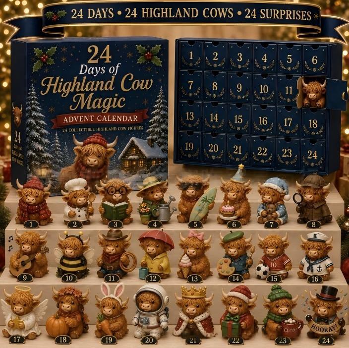 24 dagars jul adventskalender blindask bedårande höglandskor PVC ornament nedräkning presentset