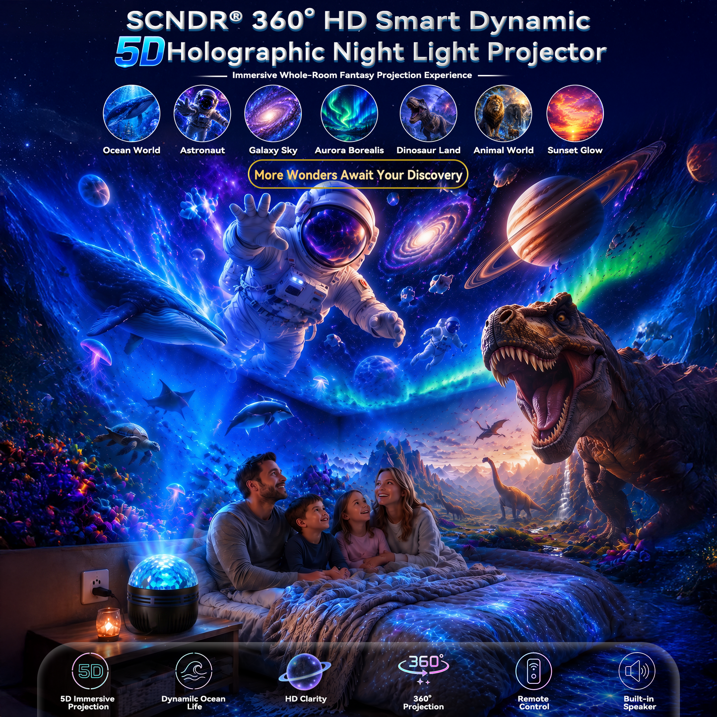 🦖🎁360° pametni holografski projektor zvjezdanog neba (HD Smart Dynamic 5D)-HR