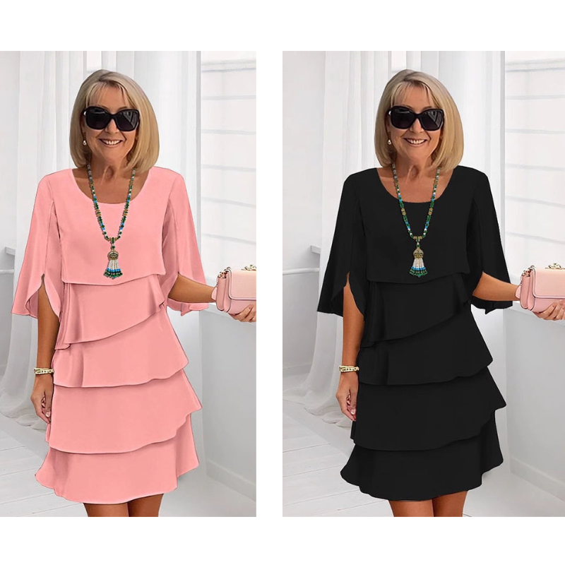 💥Elegante vestido de capas con mangas con volantes para mujer-ES