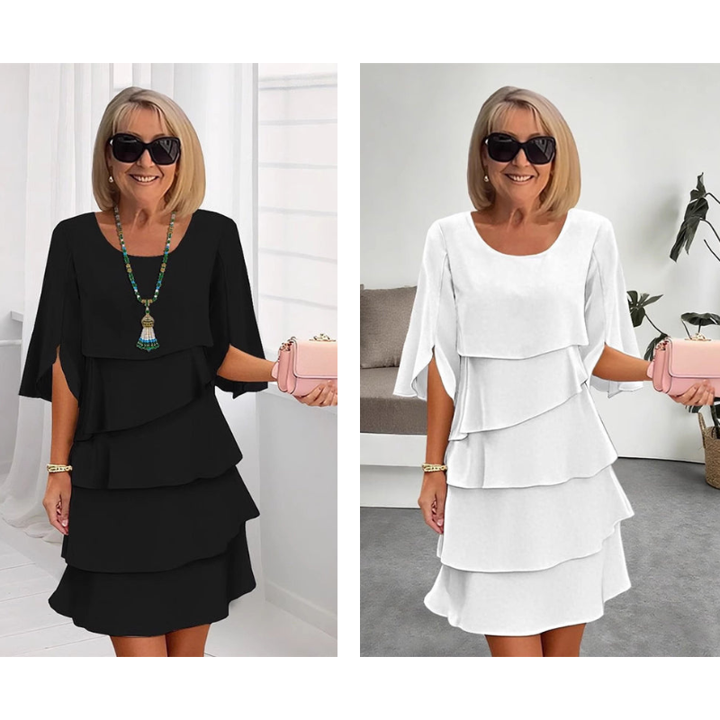 💥Elegante vestido de capas con mangas con volantes para mujer-ES