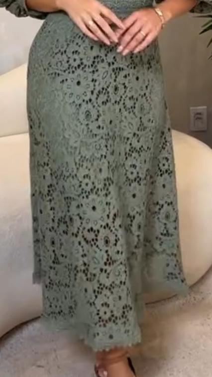 Vestido de encaje para mujer con escote redondo y mangas de estilo veraniego.-ES
