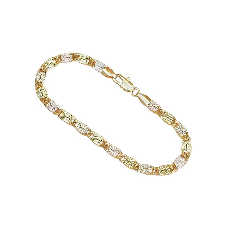 💎 SADA 50% POPUSTA! 👑 Unisex narukvica s trobojnim karikama - zlatna/ružičasta/srebrna, fasetirani rez i kopča u obliku hobotnice - klasične karike, moderan sjaj 💛-HR