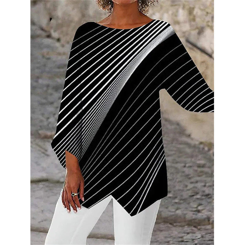 [S-5XL]Nueva camisa de manga larga con cuello redondo estampada 2025-ES