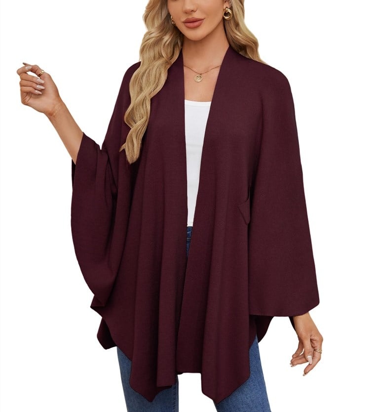 🔥Elegante bufanda que cubre un suave poncho de punto con frente abierto-ES