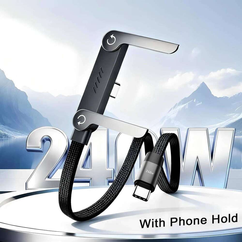 📱 240W pleten kabel za hitro polnjenje z vgrajenim stojalom za telefon - nov zložljiv trpežen kabel USB-C tipa C 2026 (2 kosa)-SI