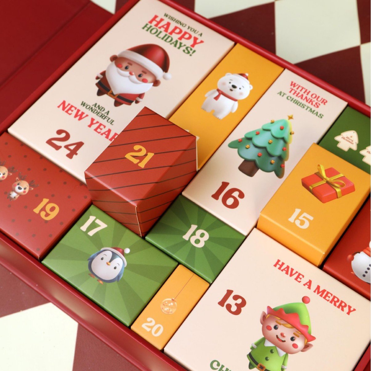 Calendario de Adviento de mármol rosa 2025, caja de cuenta regresiva de 24 días para Navidad-ES