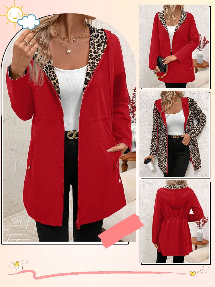 Abrigo reversible con capucha y estampado de leopardo-ES