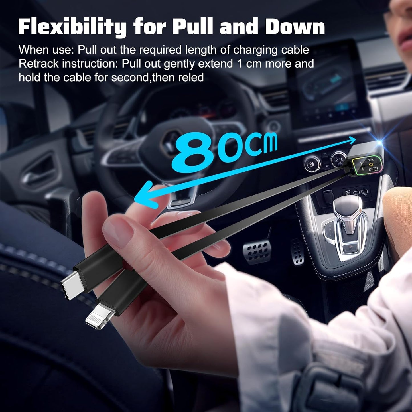 2025 Starlight zložljiv 4-v-1 avtomobilski hitri polnilnik za mobilne telefone-SI