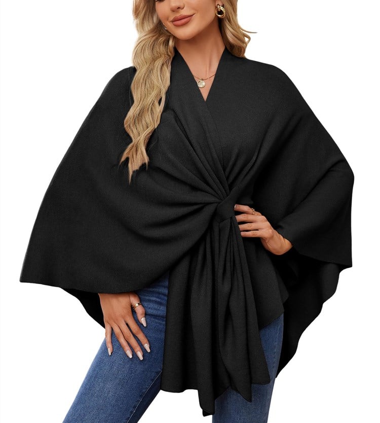 🔥Elegante bufanda que cubre un suave poncho de punto con frente abierto-ES