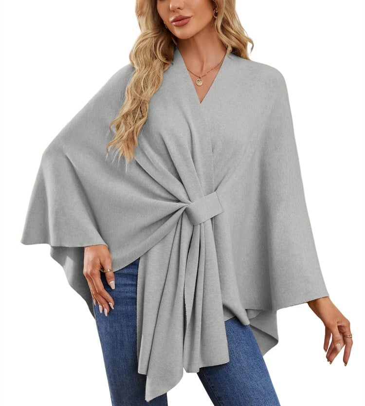 🔥Elegante bufanda que cubre un suave poncho de punto con frente abierto-ES