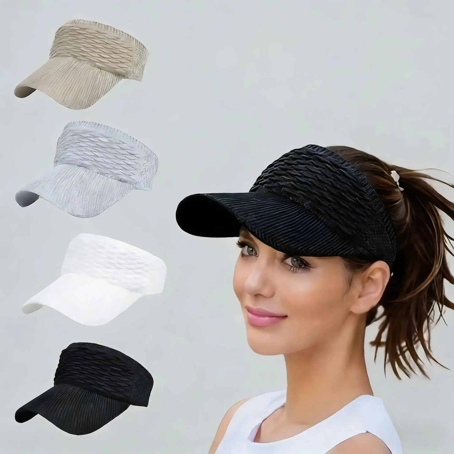 ☀️🧢 Ščitnik z luknjo za visok čop – UV zaščita, zračen, za aktivnosti na prostem in vsakodnevno uporabo-SI