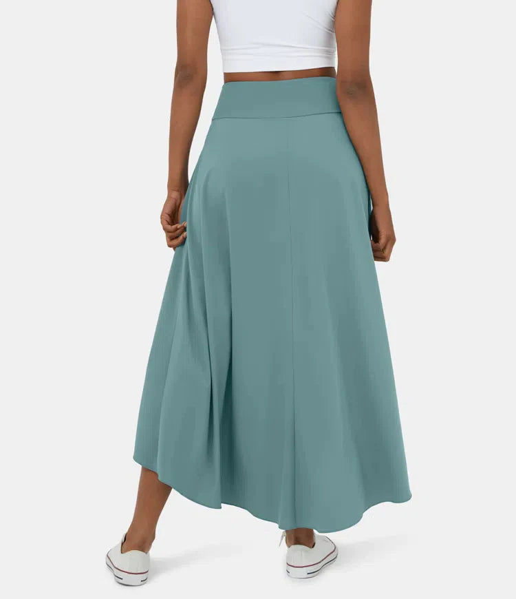 2 viename greitai džiūstantis laisvalaikio midi sijonas su aukštu juosmeniu ir mažais raukiniais-LT