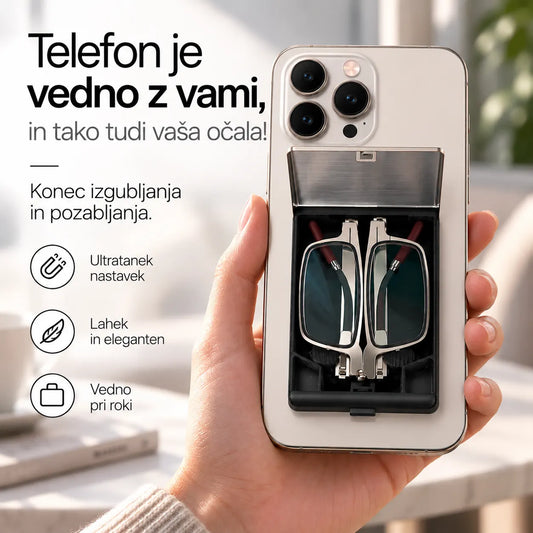 Prenosna očala za branje z zaščito pred modro svetlobo, ki jih lahko pritrdite na telefon