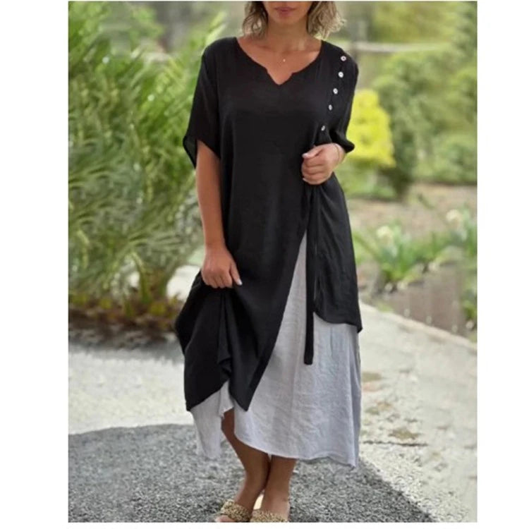Vestido asimétrico de manga corta de dos piezas falso-ES