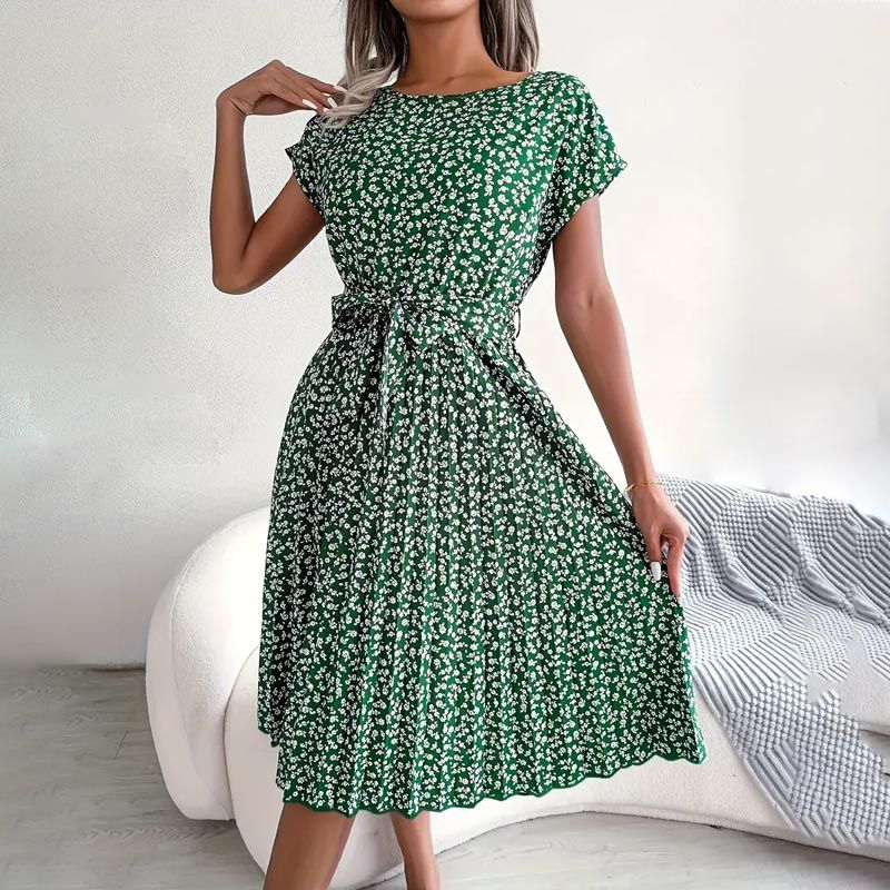 🎁Oferta de verano 2025🎁 Vestido plisado floral de manga corta para mujer👗 (6 colores con bolsillos)-ES