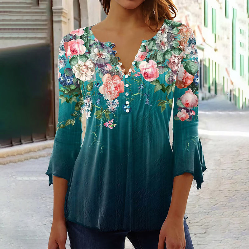 🌺 Γυναικείο Πουκάμισο με Στάμπα και V-Neck✨-GR