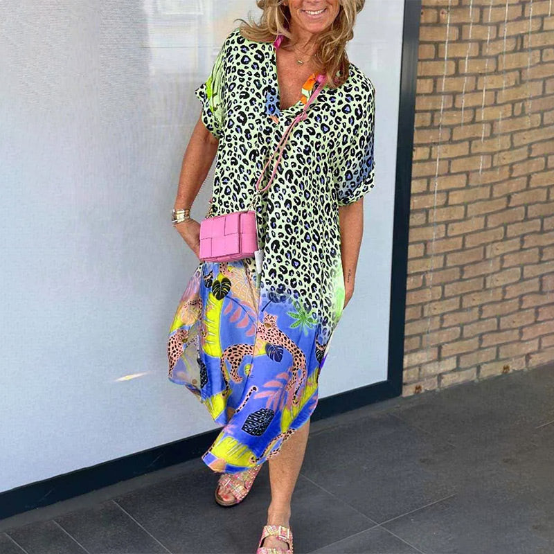 Vestido veraniego vaporoso con escote en pico.-ES