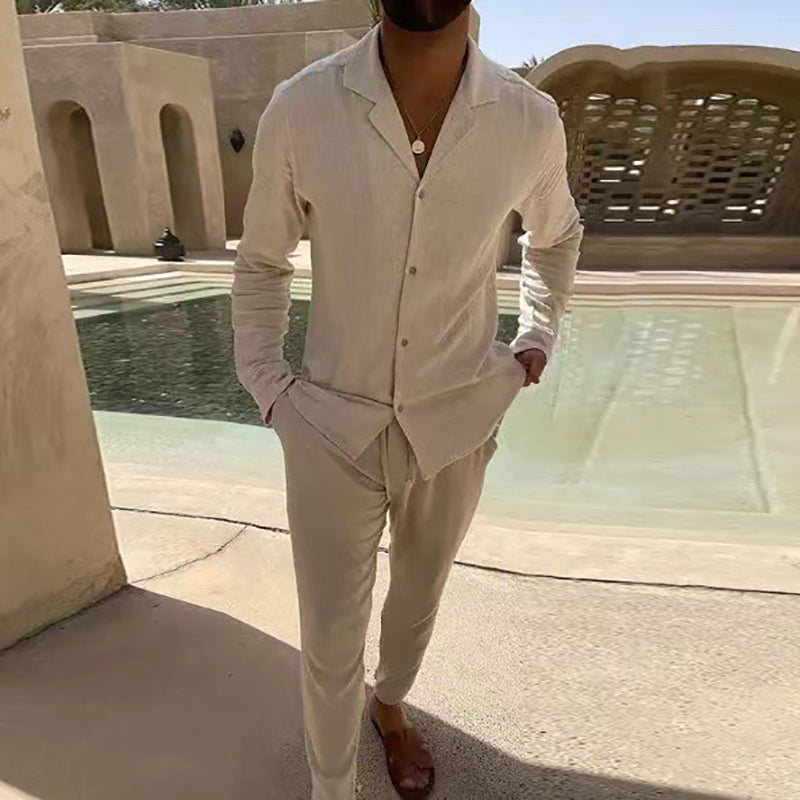 🌴Conjunto casual minimalista de dos piezas de lino y algodón para hombre