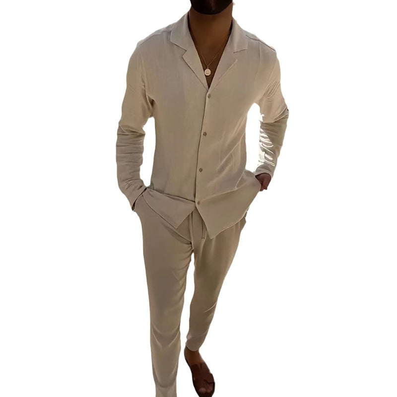 🌴Conjunto casual minimalista de dos piezas de lino y algodón para hombre