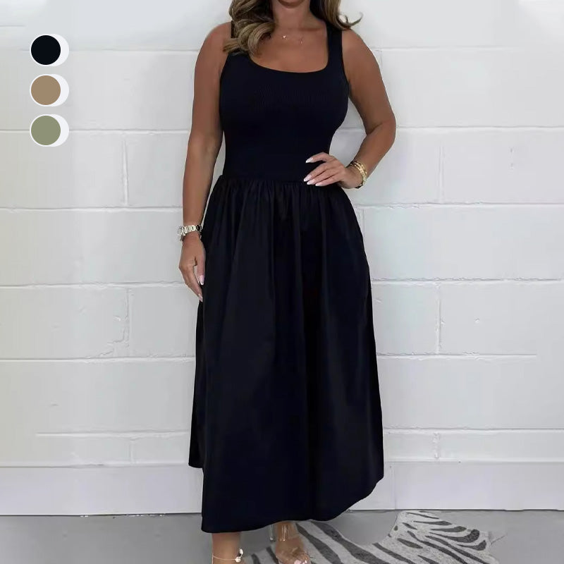 2025🌷Naiste vabaaja ühevärviline varrukateta kleit-EE