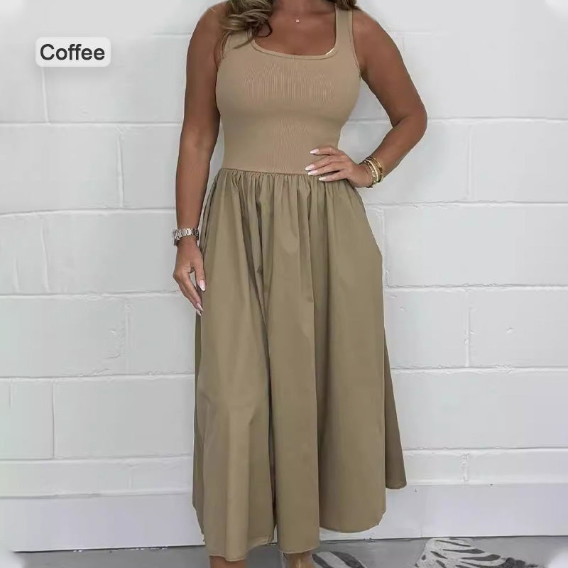 2025🌷Naiste vabaaja ühevärviline varrukateta kleit-EE