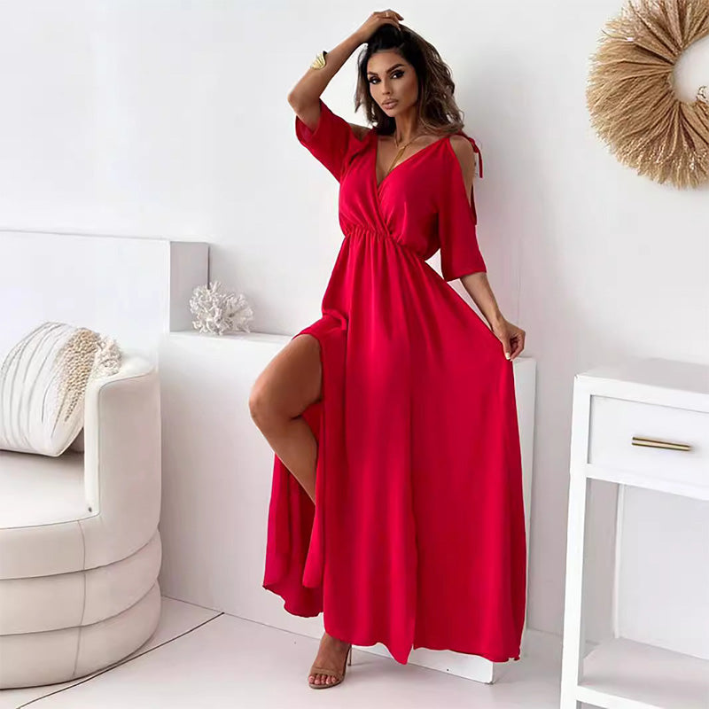 【💖Nuevos Productos 2025】👗Vestido elegante y sexy para mujer con escote puntiagudo-ES