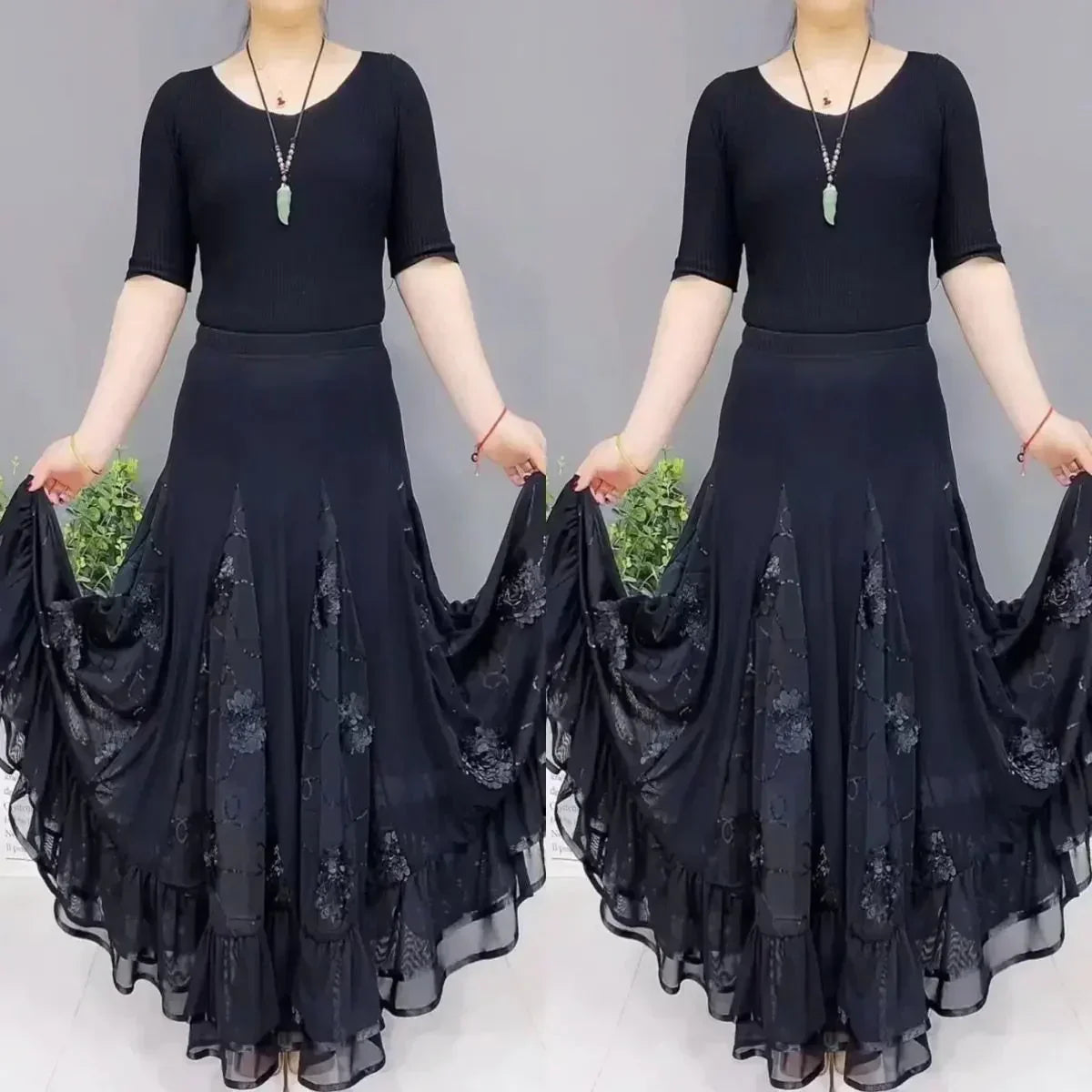 🌷🌹Naujas siuvinėtas ilgas šokių sijonas aukštu juosmeniu-LT