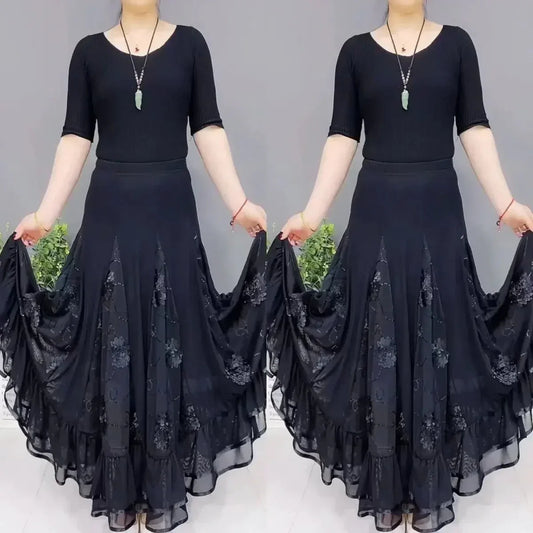 🌷🌹Naujas siuvinėtas ilgas šokių sijonas aukštu juosmeniu-LT