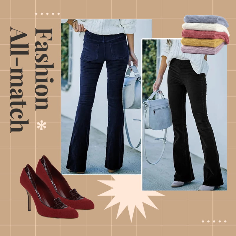 Pantalón de talle alto de pana ultrafina con cintura elástica-ES