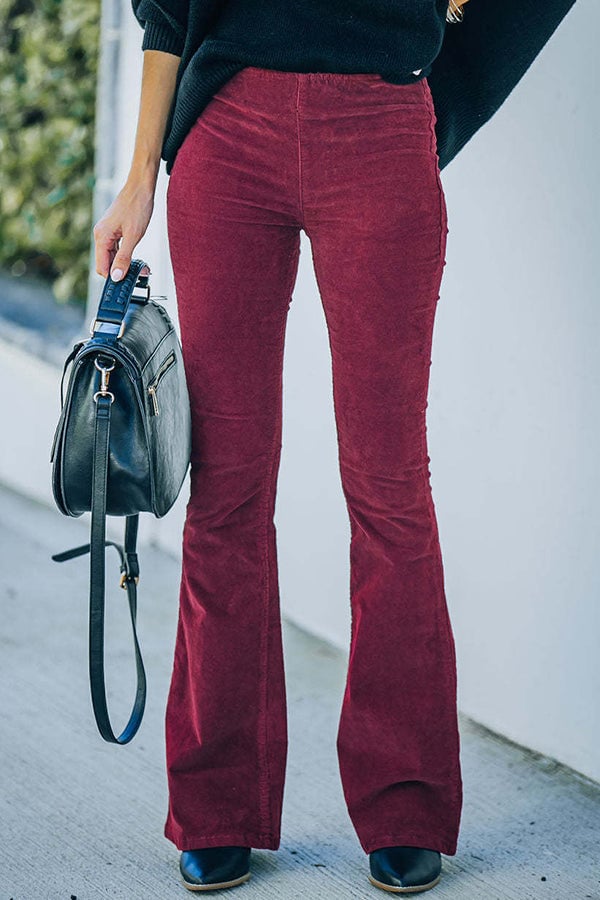Pantalón de talle alto de pana ultrafina con cintura elástica-ES