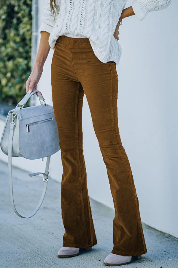 Pantalón de talle alto de pana ultrafina con cintura elástica-ES