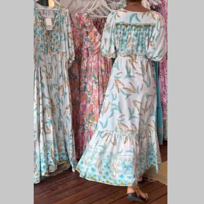 Modna damska sukienka maxi z paskiem i dekoltem w szpic-LT