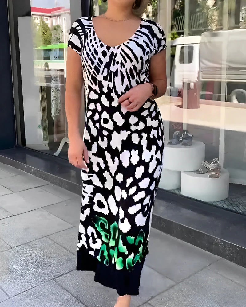 Vestido casual estampado de manga corta-ES