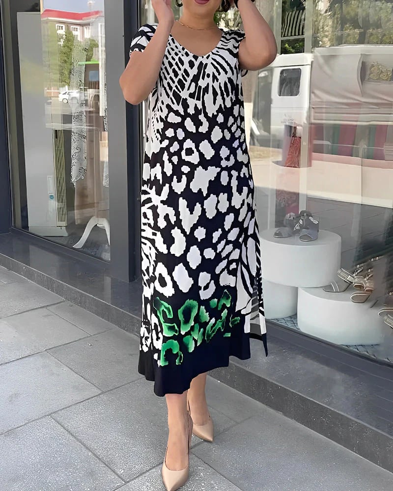 Vestido casual estampado de manga corta-ES