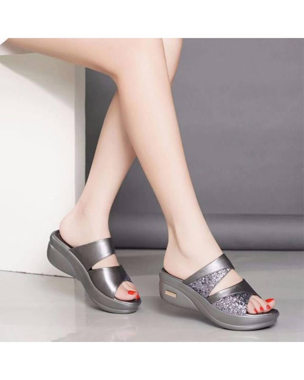 Ženske ortopedske sandale na visoku petu i brokat-HR