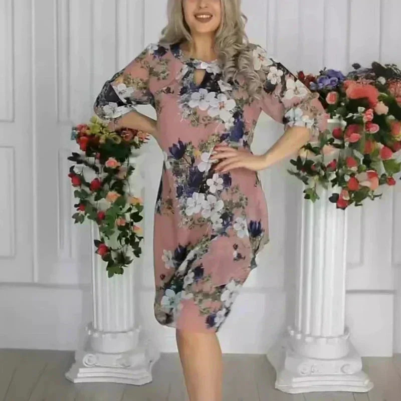 💝Lilletrükiga naiste põlvedeni kleit-EE