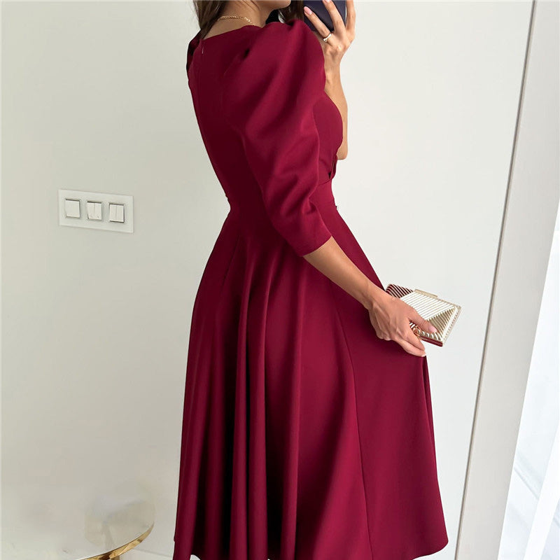 🌸Vestidos midi con cintura plisada para mujer-ES