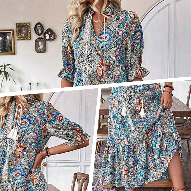 Vestido de verano con escote en V y estampado floral para mujer-ES