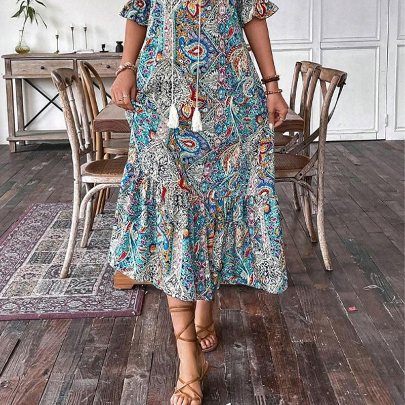Vestido de verano con escote en V y estampado floral para mujer-ES