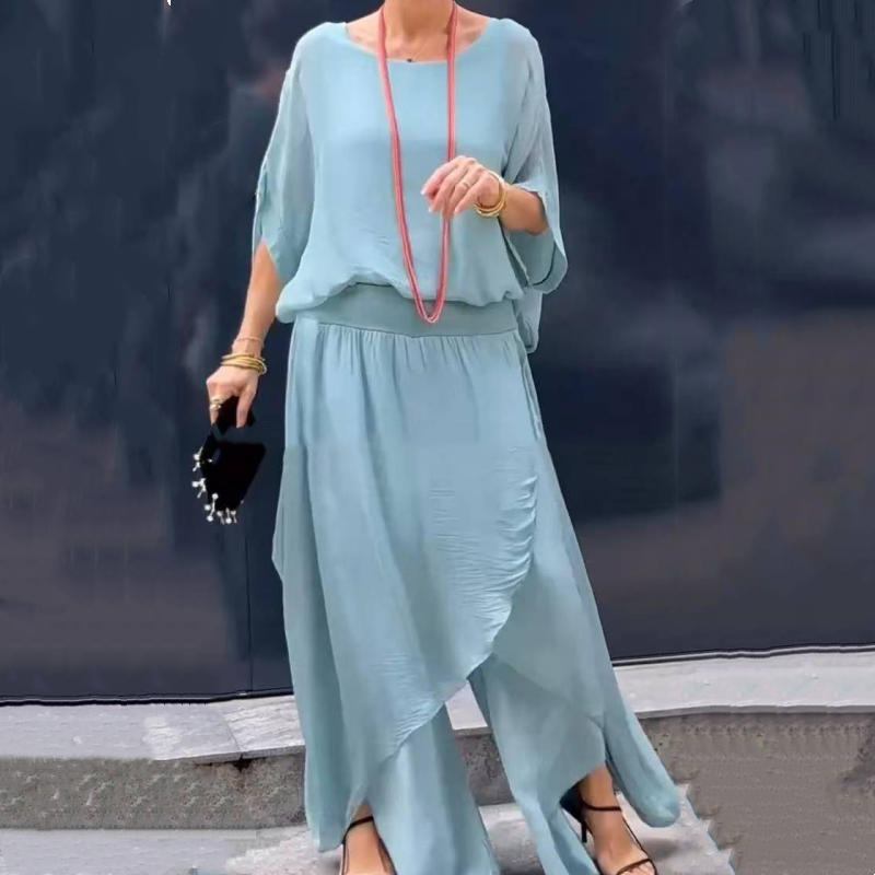 Ohlapen zgornji del in široke hlače iz šifona, 2-delni komplet-SI