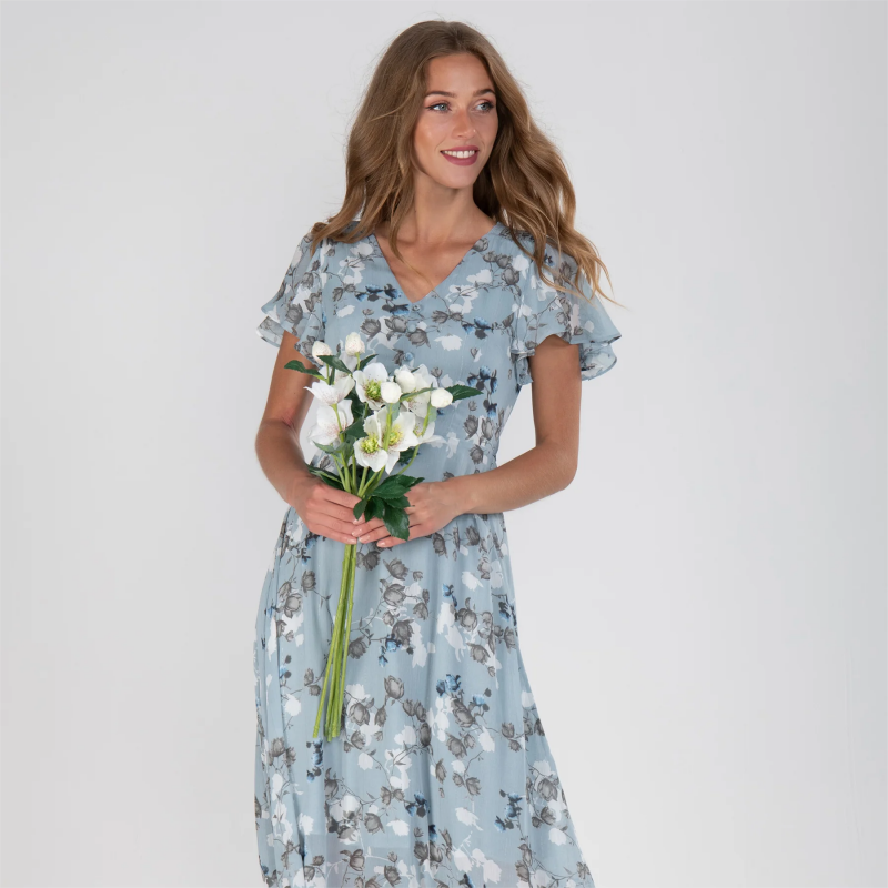 Vestido largo floral ligero de manga corta【M-3XL】-ES