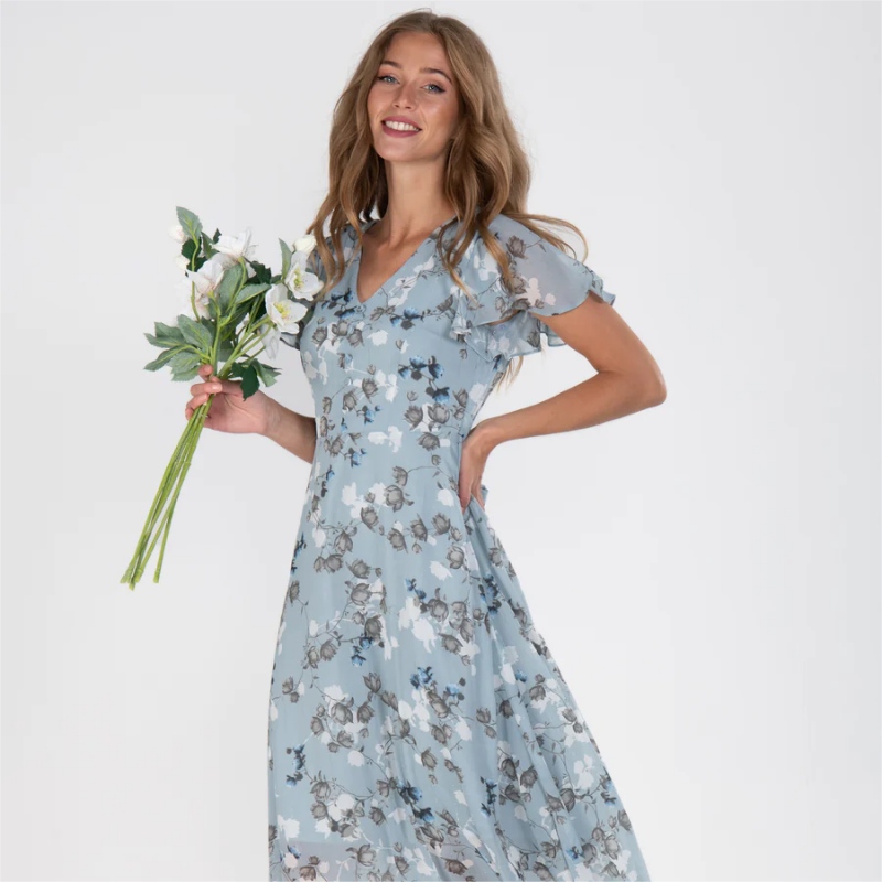 Vestido largo floral ligero de manga corta【M-3XL】-ES